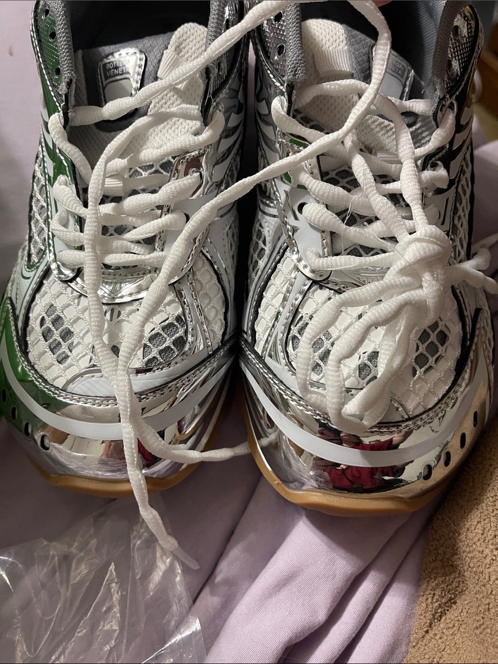 Knock off Bottega Veneta White & Silver Women's Athletic Sneakers - Picture 5 of 7